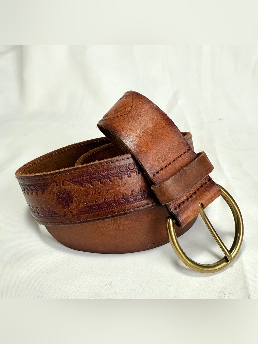 Arizona Jean Company Brown Genuine Tooled Leather Belt Size XL